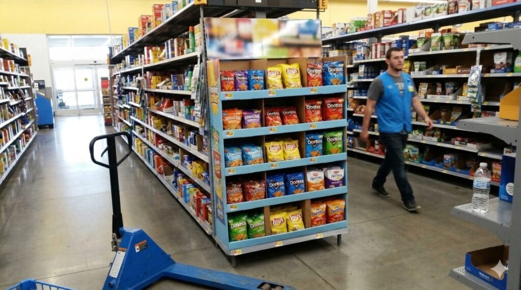 A precision retail display successfully installed on a grocery store floor, demonstrating perfect retail compliance and "last meter" execution.